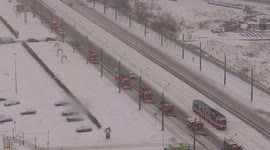 Convoy of snowploughs deployed to clear roads in St Petersburg