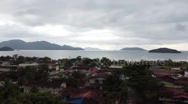 Aerial view of Maranduba beach and the Maranduba river in the city of Ubatuba in Sao Paulo, Brazil
