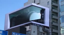 Final Fantasy scene plays out on 3D billboard in Tokyo, Japan