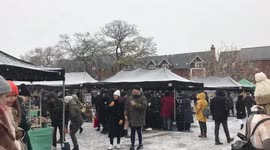 Snowy day in the UK. Video taken at a weekend market in Didsbury, Manchester.