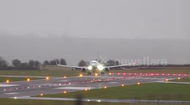 Ryanair Landing at Bristol Airport in strong winds as bad weather continues across UK
