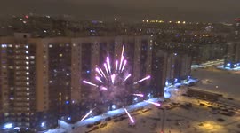 People celebrate New Year with local fireworks as main fireworks display cancelled in St Petersburg, Russia