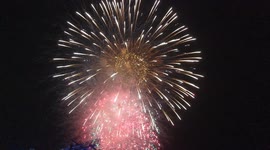Happy new year 2022, People shouting happy new year while amazing fireworks light up the sky of Saphan Hin park in Phuket, Thailand