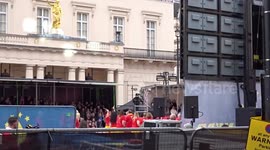 Cheerful drummers of Bloco Fogo samba band keep spirits high at Londons New Years Day Parade 2022