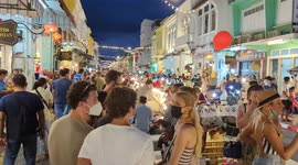Sunday Night Market 2022, walking in the night market in Phuket town as the rain starts pouring 4k