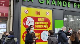 Covid19 crisis in Paris: huge queues everywhere in paris after christmas and the end of year celebrations. People hurry in pharmacies and covid tents to get covid tests before going back to school or work. 2 january 2022. France.