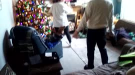 Buddy (our dog) barks his disapproval of people dancing. Keeps on until they stop.