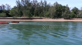 The Fire and Rescue Department of Malaysia trains on water in Port Dickson