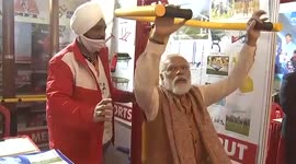 Indian Prime Minister 'works out' after opening university sports hall