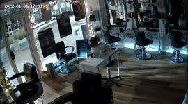 CCTV captures pair ram raiding hair salon before stealing CURLERS AND HAIR STRAIGHTENERS