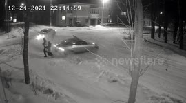 Lucky escape for pedestrians in Russia when two cars collide