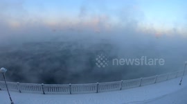 Steam rising from Siberian river makes it seem like water is BOILING