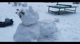Russian children made many snowmen as winter became warm for a few days in St Petersburg, Russia
