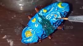 Artist uses dead cockroaches as painting canvases