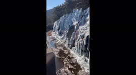 South Korea's longest waterfall freezes in winter