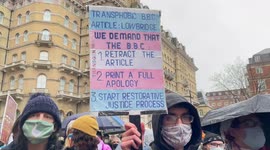 Transgender supporters rally outside BBC office in condemnation of the corporation's queerphobic agenda.