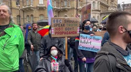 Trans rights supporters protest outside BBC office in London