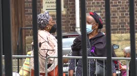 South African anti-apartheid campaigner Archbishop Desmond Tutu's family gather outside St George's Cathedral after his memorial service