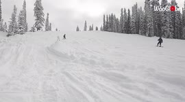 'Snowboarder slammed onto snow following failed jump attempt over mini tree '