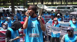 Afghan Refugees in Makassar, Indonesia, protest for their rights outside UNHCR office