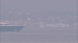 Superyacht Here Comes the Sun departs the Thames off Kent, UK