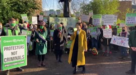 Green Party MP Caroline Lucas speaks at the protest against the Police, Crime, Sentencing and Courts Bill, London, UK