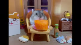 Small hamster, little cottage, medium carrot and very big cute