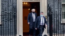 Prime Minister Boris Johnson leaves Number 10 for PMQs amidst Downing Street party scandal