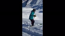'Never stops trying!' Watch this struggling skier fail repeatedly but keep getting up on French Alps