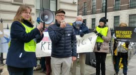Former Labour leader Jeremy Corbyn speaks at refugees protest outside Polish embassy in London