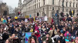 Crowds chant kill the bill outside the Houses of Parliament in London