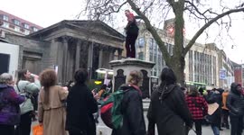 Edward Colston plinth vandalised during Kill The Bill protest in Bristol