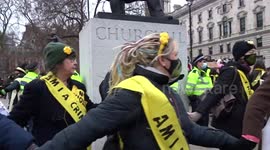 Kill The Bill crowds demand protection of their right to protest as they dance around Winston Churchill statue - Westminster