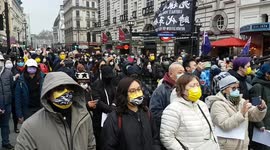 Hong Kongers in London rally for press freedom after several pro-democracy news outlets close in recent months
