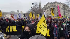 ‘Kill The Bill’ protesters march through Trafalgar Square, London, UK