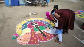 Drawing arts to celebrate harvest festival as government bans celebrations due to covid in South India.