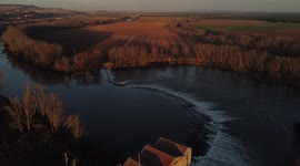 A river in Spain in a cold winter sunset.