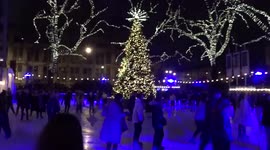 London's Natural History Museum ice rink packed with revellers on last day