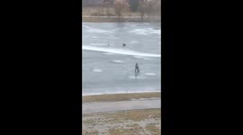 Fishermen swept off their feet and onto frozen lake by strong winds in Minsk