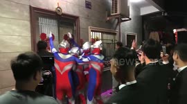 Groom and groomsmen dress as Ultraman to pick up bride in southern China