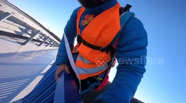 Valentine's day BASE jump by crazy romantic extreme sports athlete
