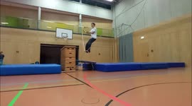 Crazy circus like stunt combining slackline, juggling, parkour and backflips