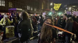 Woman performs hula hoop tricks during the 'Kill the Bill' protest outside the House of Lords