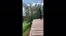 'Man almost breaks his neck trying to do a forward roll down an embankment 
'