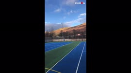'Wales girl pulls off insane football + basketball trick shot on tennis court'