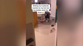 Adorable moment a toddler reacts to his mum's stylish new hair doo - by calling her a 'hot mamma'
