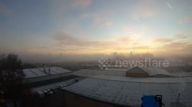 Timelapse shows fog clearing over Leeds City Centre followed by a mackerel sky