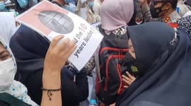 riots during a demonstration of refugees from Afghanistan on Jalan Medan Merdeka Selatan, Jakarta, Indonesia