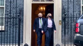Prime Minister Boris Johnson leaves No.10 for PMQs, amid Partygate scandals