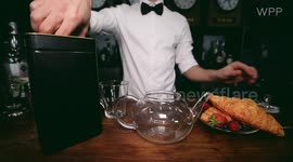 Charismatic bartender from Moscow makes tea with croissant for non-drinkers
